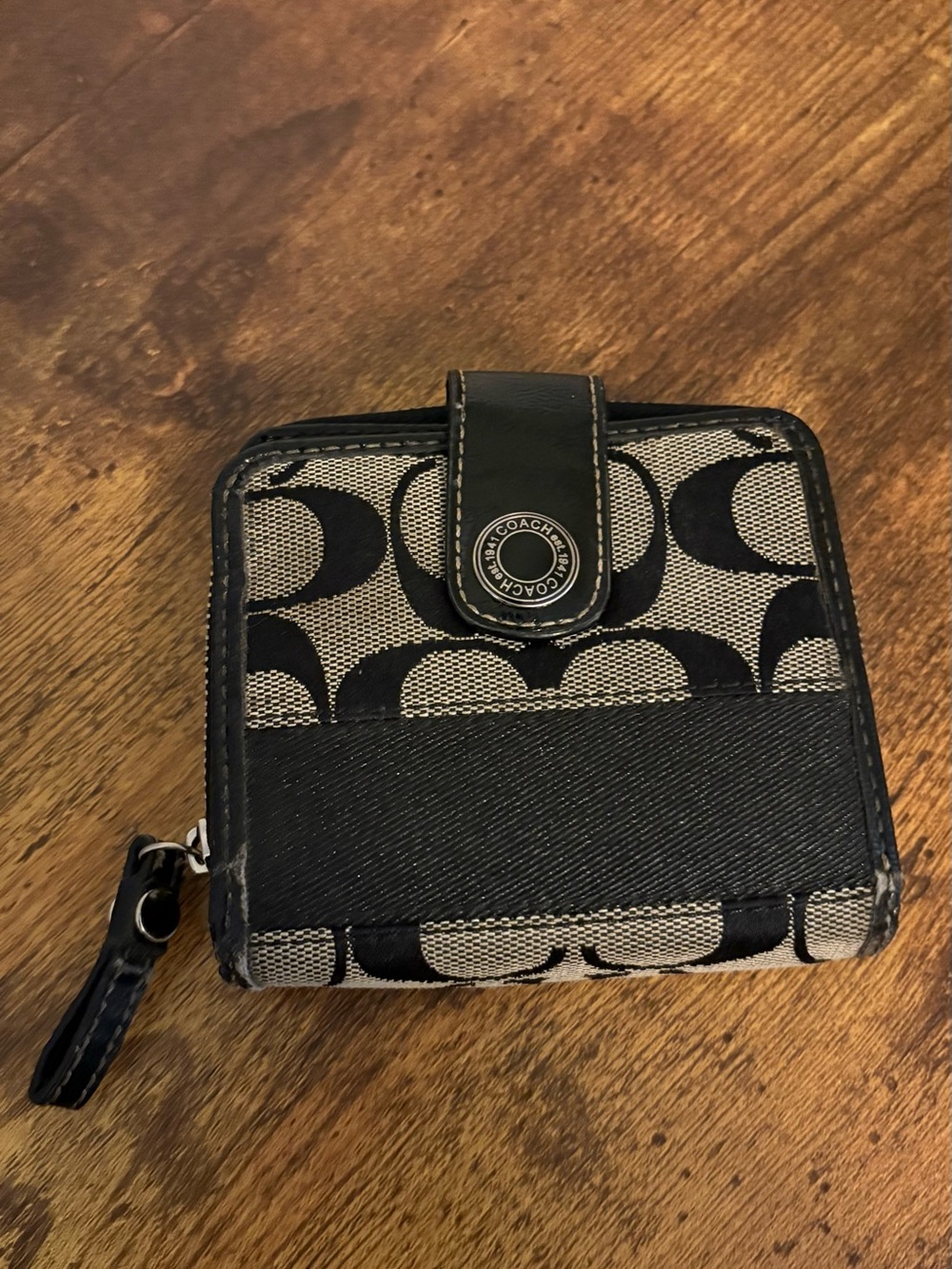 Vintage Coach Black Signature Canvas Compact Wallet Bifold
